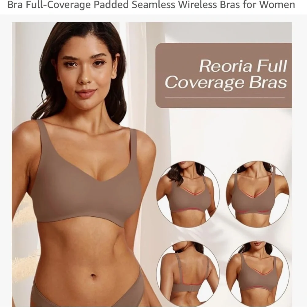 NWT REORIA Adjustable Everyday Bra Full-Coverage Padded Seamless Wireless Bras